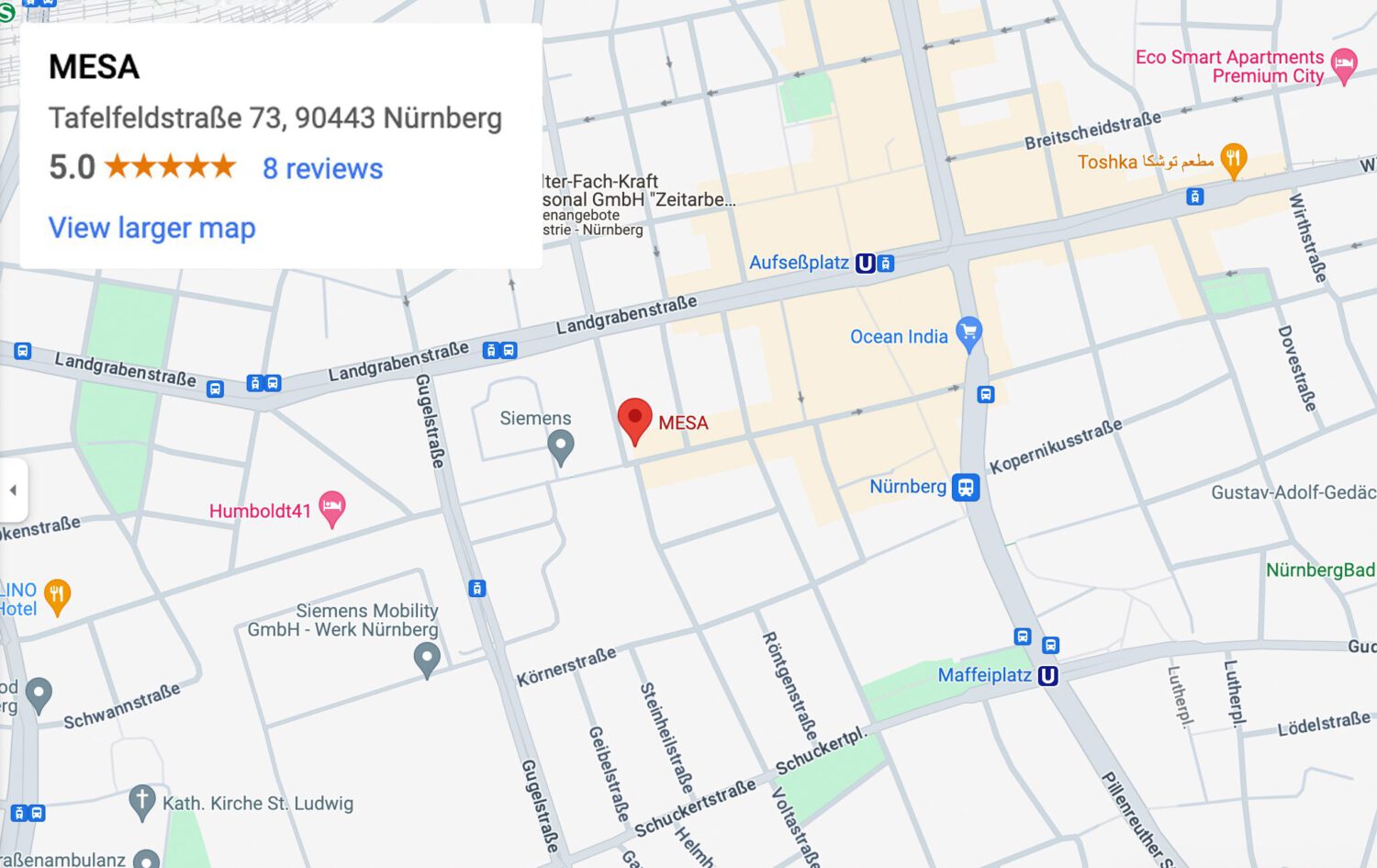 Picture of a map where to find the Restaurant Mesa in Nuremberg